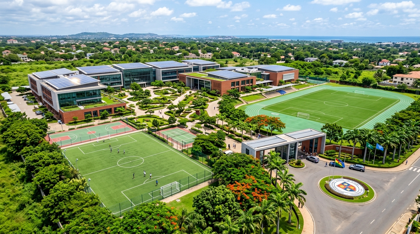 Aerial view of Zabib College lush modern campus